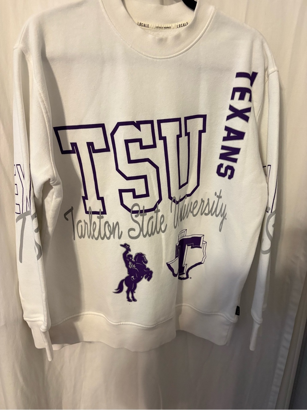 Tarleton State University TSU White & Purple Crewneck Sweatshirt